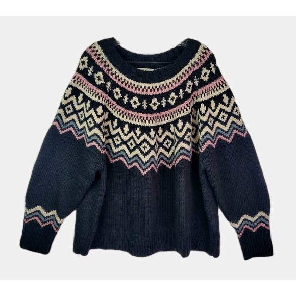 Lucky Brand Fair Isle Nordic Pullover Sweater Women’s Sz XXL Black Multicolored - Picture 3 of 9